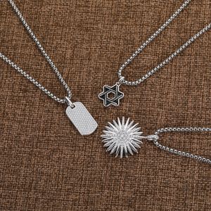 Colliers en argent 50 cm colliers femmes bijoux en diamant complet pendentif croix Chevron pavé Zircon étiquette de chien collier tournesol paix
