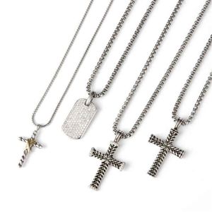 Colliers en argent 50 cm colliers femmes plein diamant bijoux Chevron croix pendentif pavé Zircon chien étiquette collier tournesol paix Meda307L