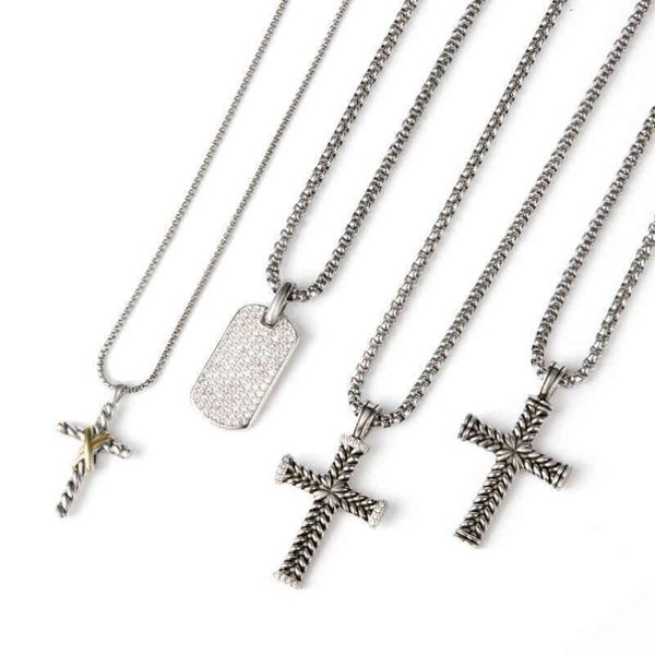 Colliers en argent 50 cm Colliers Femmes Full Diamond Bijoux Chevron Cross Pave Pave Zircon Dog Tag Collier Sunflower Peace Meda2672