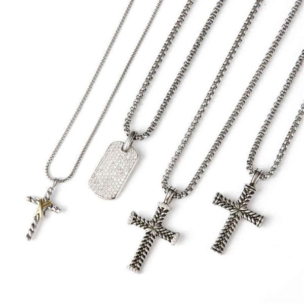 Colliers en argent 50 cm Colliers Femmes Full Diamond Bijoux Chevron Cross Pave Pave Zircon Dog Tag Collier Sunflower Peace Meda223J