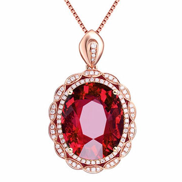 colliers en argent luxe classique noble princesse rubis pendentif ovale oeuf pigeon sang rouge tourmaline pendentif couleur trésor 18K collier