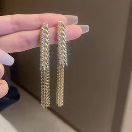 Zilveren Naald Goud Kleur Tarwe Fringe Dangle Oorbellen Metalen Lange Stud Oorbellen Mode-sieraden voor Vrouwen Meisjes Accessoires 240314