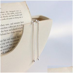 Zilver nieuw authentieke 925 Sterling Sier Long Chain Dangle oorbellen eenvoudige kralen Tassel Pure Earring Vrouwelijke studentengeschenken Drop levering DHPJ2