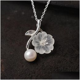 Plata Nueva Joyería Étnica 100 925 Sterling Sier Perla Natural Cristal Flor Colgante Collares Para Mujeres Amantes Regalos Drop Delivery F Dhcab