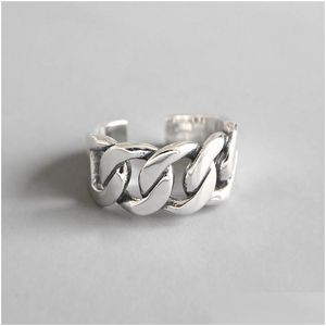 Zilver nieuwe vintage stijl wijd open maat ringen voor vrouwen retro 925 sterling sier gevlochten link ketting statement ring drop levering juweel dhuwa