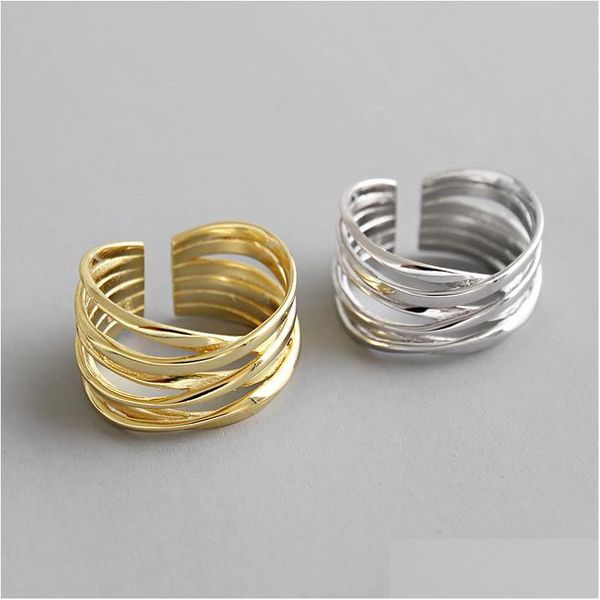 Plata Nuevo oro blanco / 18K Color Bobinado Anillos abiertos 100 925 Sterling Sier Mti Layer Twining Anillo ajustable Drop Delivery Jewelry Fin Dhtj1