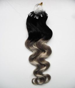 Zilver ombre Body wave micro loop hair extensions 1g 100s T1bGray rey ombre menselijk haar mikro ring extensions6954914
