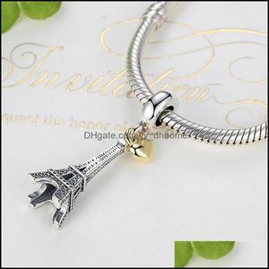 Silver Paris Eiffeltoren Charme hanger Goud hart kralen passen Pandora armbanden kettingen 858 Q2 drop levering 2021 sieraden yydhhome dh4xr