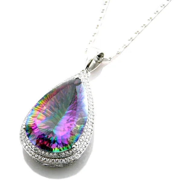 Colliers pendentif en argent naturel mystique arc-en-ciel pierre bijoux femmes collier grand pendentif en pierre