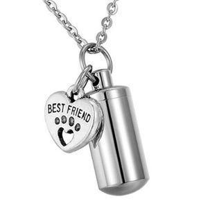 Zilveren Hanger Hond Paw Hart Charm Cilinder voor Ashes Memorial Urn Ketting Roestvrijstalen Crematie Sieraden