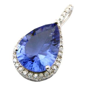 Nouveau design pendentif argenté Natural Tanzanite Pendentif Bleu Women Collier