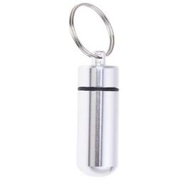 Zilveren pil geneeskunde box case houder container capsule fles sleutelhanger sleutelhanger