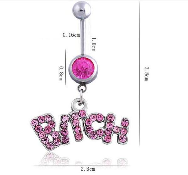 Plata / rosa Sexy Crystal Body Piercing Botón quirúrgico Anillo del vientre Joyería Barra del ombligo Venta al por mayor envío gratis