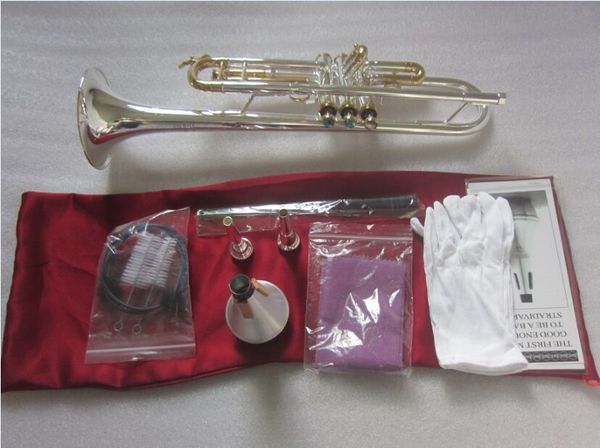 Trompeta plateada nueva Cuerpo plateado llave dorada LT180S-72 B campana de trompeta profesional plana Instrumentos musicales superiores Cuerno de latón
