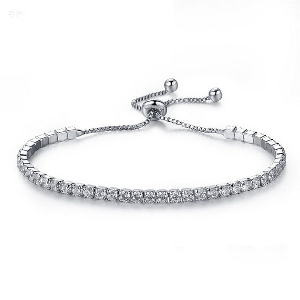 Pulseras chapadas en plata Cadena de cristal de diamante completo Ajuste pandora Brazalete de diamantes de imitación Pulsera Mujer Regalo femenino BR002