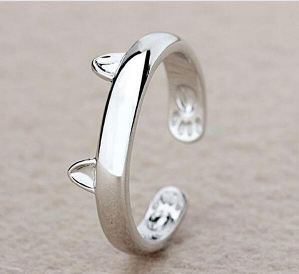 Argent plaqué chat oreille anneau conception mignon mode bijoux chat anneau pour femmes jeune fille enfant cadeaux réglable Anel HJIA856