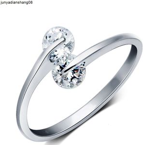 Cuivre Plaqué Argent Diamant Suisse Coréen Double Diamant Bague Volante Non Fixe Bague Simple Pour Femme Ouverture Bague De Personnalité Plaquée Platine