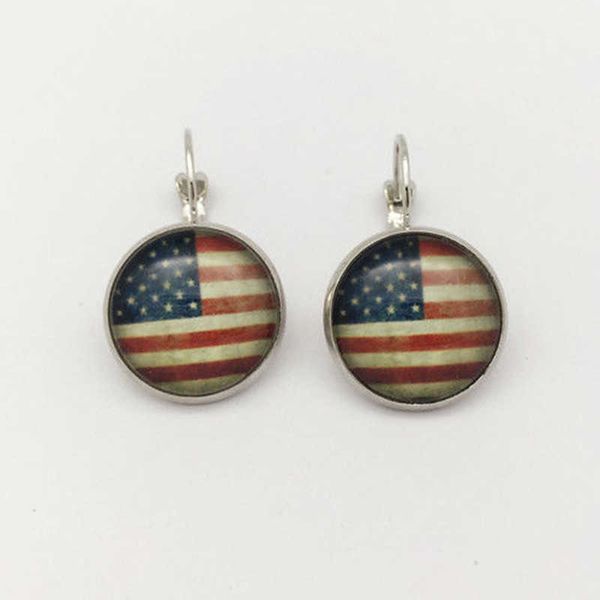 Cabujón de cristal chapado en plata, pendientes de bandera americana, joyería para mujer X0709 X0710