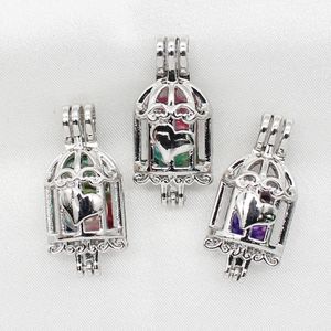 Argent plaqué coeur cage à oiseaux perle Cage parfum huile essentielle diffuseur Cage médaillons pendentif collier bijoux breloques