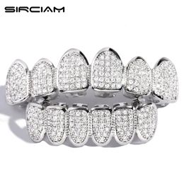 Plaque à argent glacé de dents micro-pavées grillz pour hommes top bas AAA CUBIC Zirconia Grills Set Man Women Women Jewelry Gifts 240418