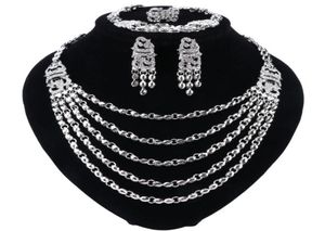 Verzilverde sieradensets voor vrouwen Afrikaanse kralen ketting oorbellen Bracelet ringen feest bruiloft Bridal Accessories6066331