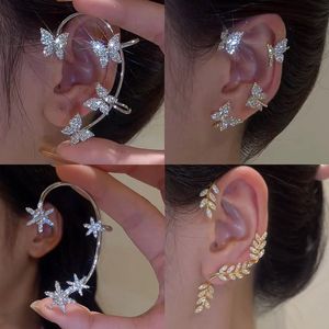 Boucles d'oreilles papillon feuille plaqué argent pour femmes Clips d'oreille sans Piercing étincelant zircone oreille manchette bijoux de mode