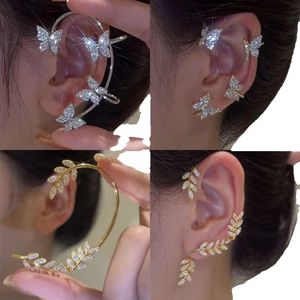 Boucles d'oreilles à pince à feuilles en métal plaqué en argent pour femmes Clips d'oreille sans perçage étincelante