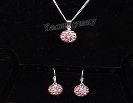 Conjunto de joyas chapadas en plata con diamantes de imitación, pendientes y collares con colgante de bola de discoteca rosa para mujer, 10 juegos enteros 6874688