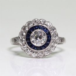 Anneau saphir rond en argent pour femmes exquises Bride Princess Wedding Engagement Ring Us Taille 5-13347Z