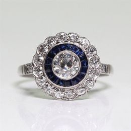 Anneau de saphir rond en argent pour femmes exquises Bride Princess Wedding Engagement Ring Us Taille 5-13257N