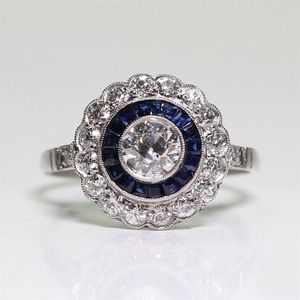 Verzilverd Ronde Saffier Ring voor Prachtige Vrouwen Bruid Prinses Bruiloft Verlovingsring AMERIKAANSE Maat 5-132622