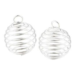 Cages de perles en spirale plaquées argent, breloques, pendentifs, résultats 9x13mm, fabrication de bijoux DIY207Q