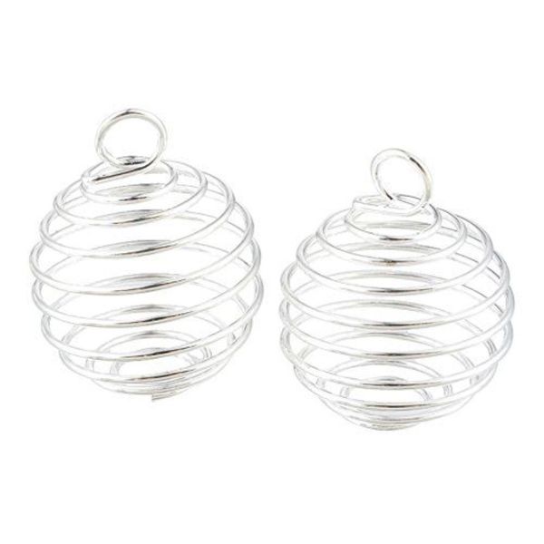 Cages de perles en spirale plaquées argent, breloques, pendentifs, résultats 9x13mm, fabrication de bijoux DIY243l