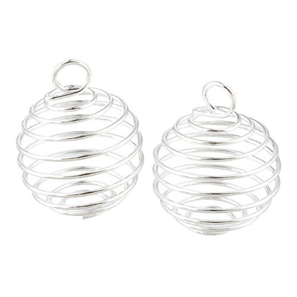 Cages de perles en spirale plaquées argent, breloques, pendentifs, résultats 9x13mm, fabrication de bijoux DIY2204