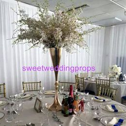 Jarrones mentales dorados con trompeta bañados en plata para centro de mesa de boda 2815