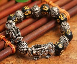 Richesse plaqué 3d double pixiu charme de pierre naturelle Bouddha Bracelet Feng Shui Men039 bijoux7403174