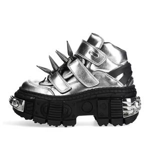 Silver Punk Style Femmes hommes Bottines de la cheville Vintage Rock Motorcycle de moto