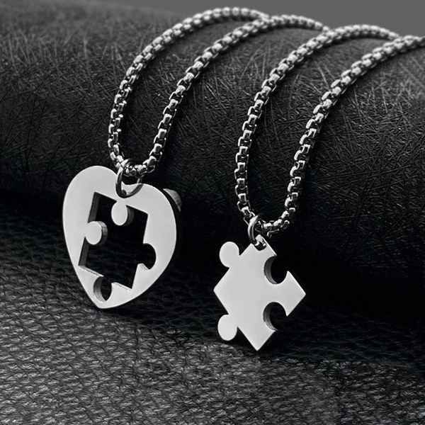 Argent puzzle couture pendentif collier mode tendance acier inoxydable couple copine bijoux amitié cadeau pour hommes femmes