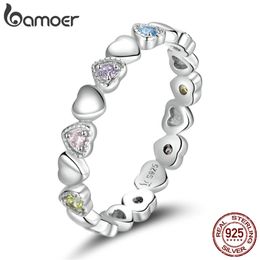 Zilveren Rainbow Love Rings Heart Crystal 925 Sterling Vinger voor Dames Engagement Gift Fijne Sieraden Anillo 211217