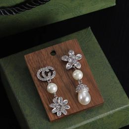 Zilveren strass ketting thuis niche merk designer oorbellen voor vrouwen mode cadeau designer sieraden gratis verzendkosten.