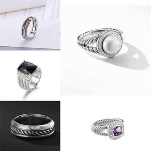 Anillos de plata Thai Dy plateado ed de dos colores, anillo negro cruzado, joyería de platino a la moda para mujer 271p