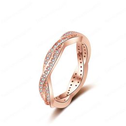 Zilveren ringen Twist of Fate Stackable Ring Gevlochten Pave Bladeren Vrouw Verjaardag Sieraden Gift