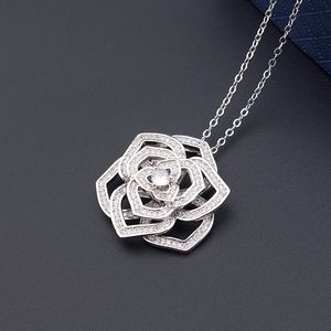 argent rose fleur fine chaîne serpent diamant Pendentifs longs colliers pour femmes ensemble à la mode Bijoux de créateur de luxe Fête Noël Cadeaux de mariage fille Vente de fiançailles