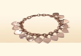 Chaînes en argent Rose et or pour femmes, Bracelets en acier inoxydable, pendentif tour à cœur, breloques, lettres 9348196