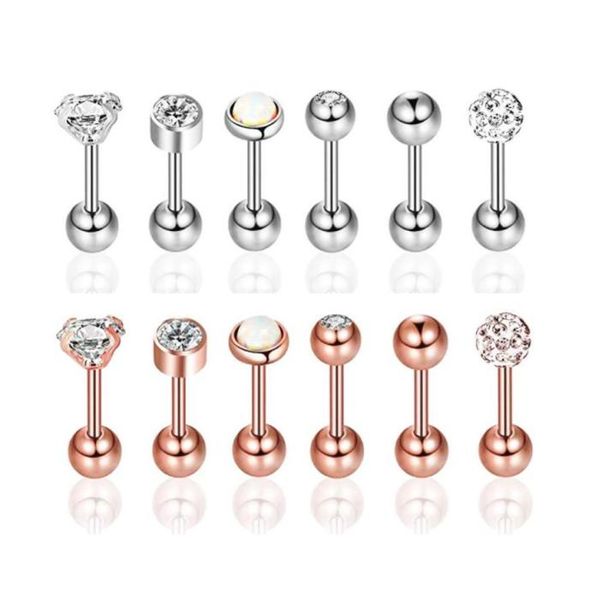 Argent Rose or opale Zircon Tragus piercing Helix Barbell boucles d'oreilles lage corps Diath bijoux pour Men9860853