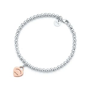 Zilveren ronde kraal hartvormige tiffanyjewelry armband vrouwelijk verdikte bodemplating voor vriendin souvenir cadeau mode charme sieraden 538