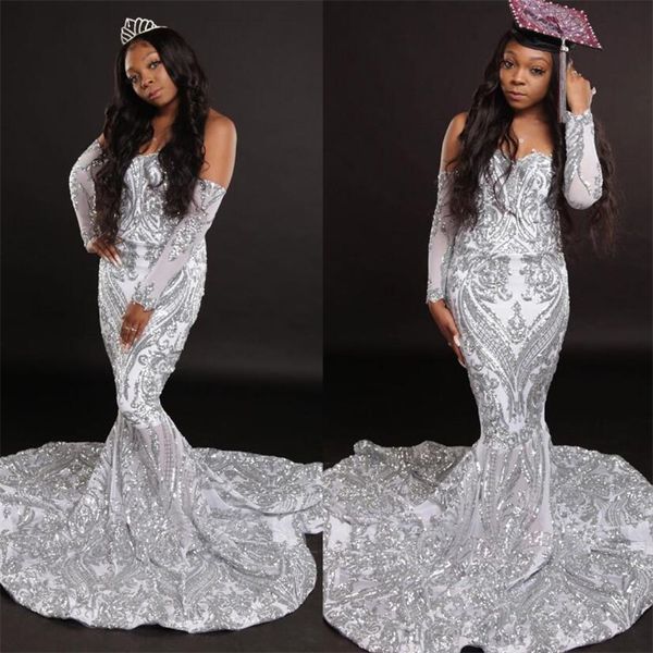 Silver Sequin Black Girls Prom Dress 2023 Sparkle Sweetheart Mermaid Tight Vestidos de noche de talla grande Mujeres africanas Fiesta formal robe de soiree vestido de noche