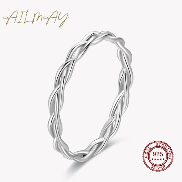 Bague tressée Simple en argent, anneaux empilables à Texture pour femmes, bijoux fins minimalistes