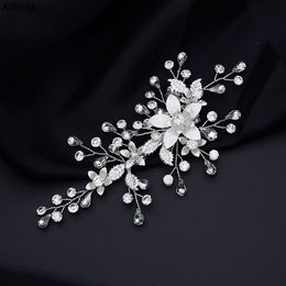 Zilver Glitter Kristallen Haarspeldjes Voor Bruid Luxe Strass Bloemen Bruiloft Haaraccessoires Bruids Hoofddeksels Haarband Vrouwen Formele Tiara Hoofddeksels CL2491