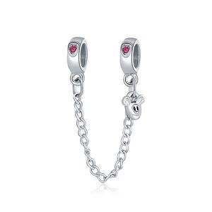 Chaîne de sécurité scintillante en argent rouge cerise, breloque à perles originale, pendentif de Bracelet Pandora, bijoux à faire soi-même pour femmes